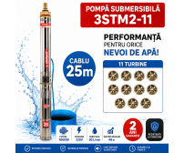 Pompa de apa submersibila, 750W, 11 turbine, 3000 l/ora, inaltime refulare 39 m, lungime cablu 25m ELEFANT 3STM2-11